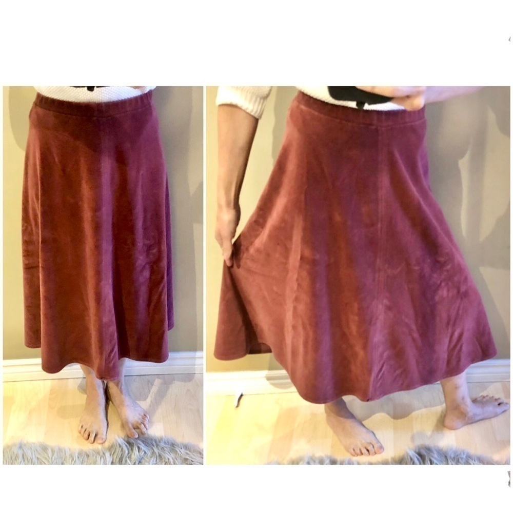VINTAGE Clichy Purple / Pink Velour A-Line Midi Mid-Calf Skirt Sz S‎ / M